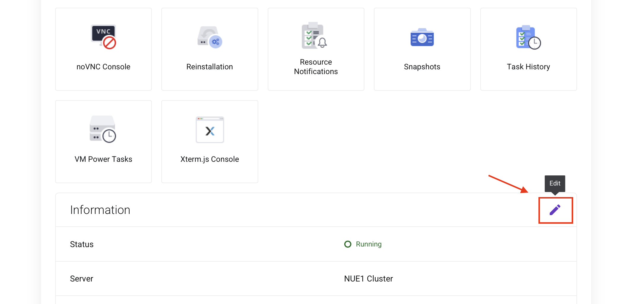 Edit button on the VM page