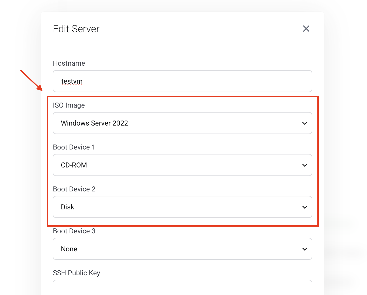 ISO and boot settings
