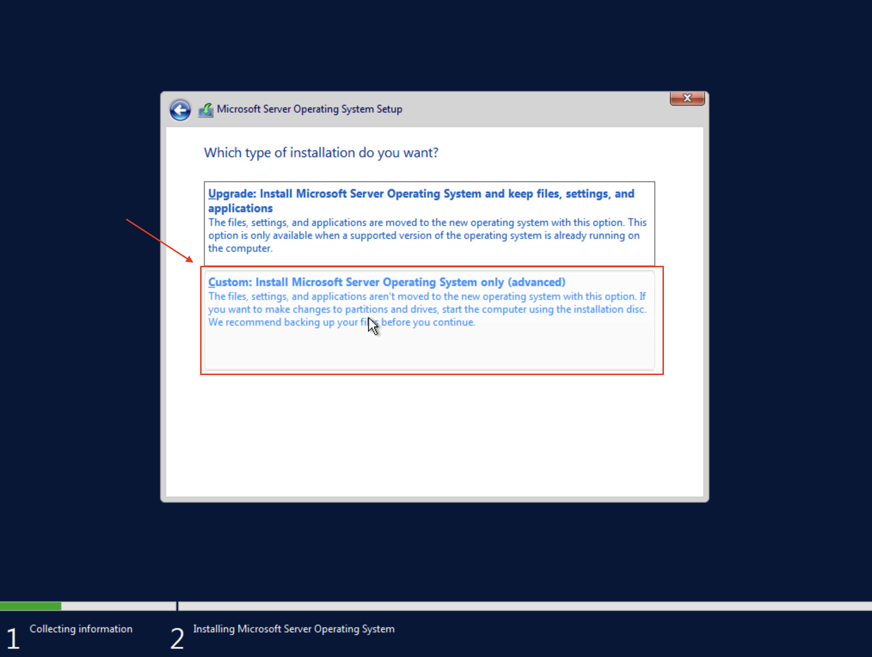 Custom install option selector