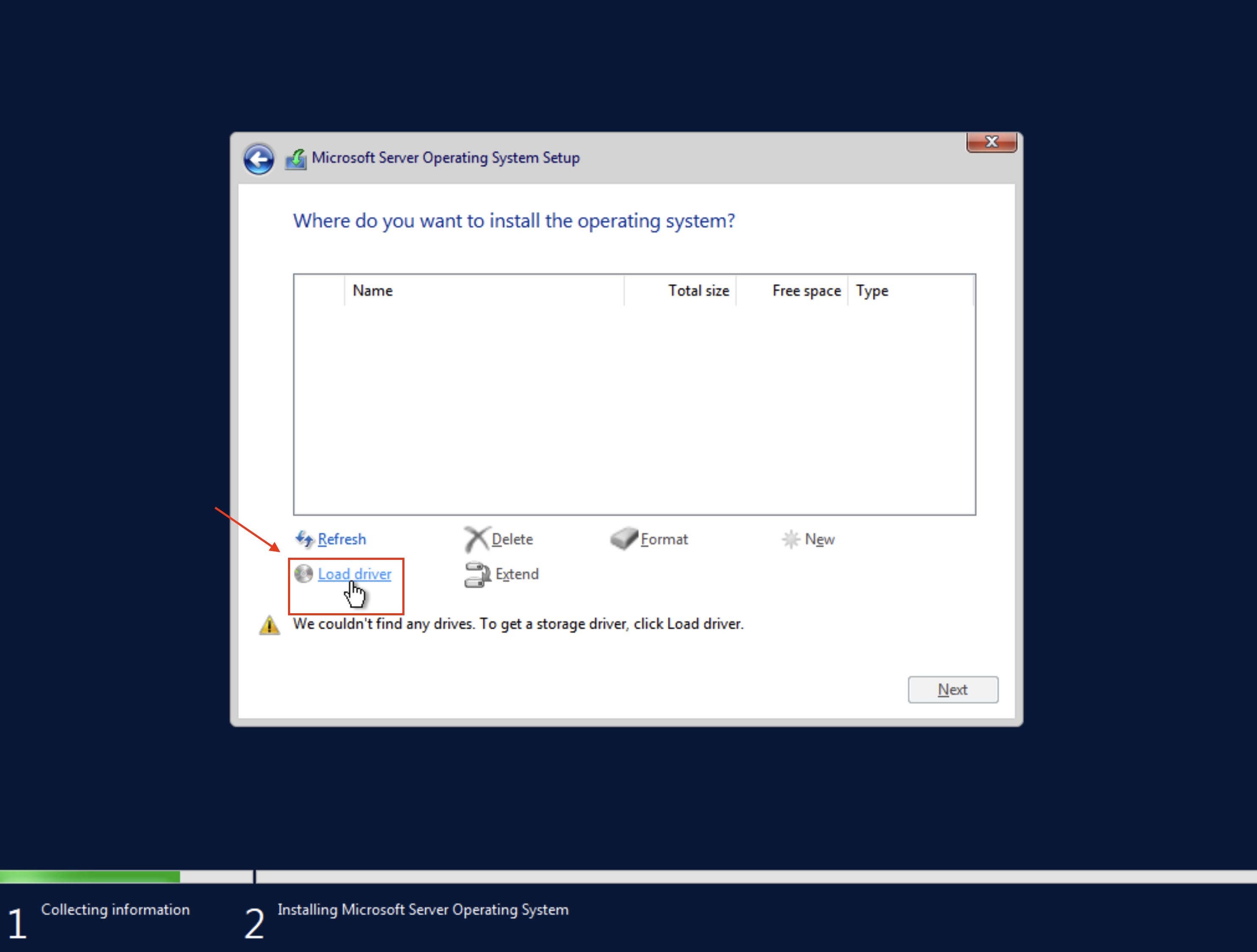 Windows partitioning page