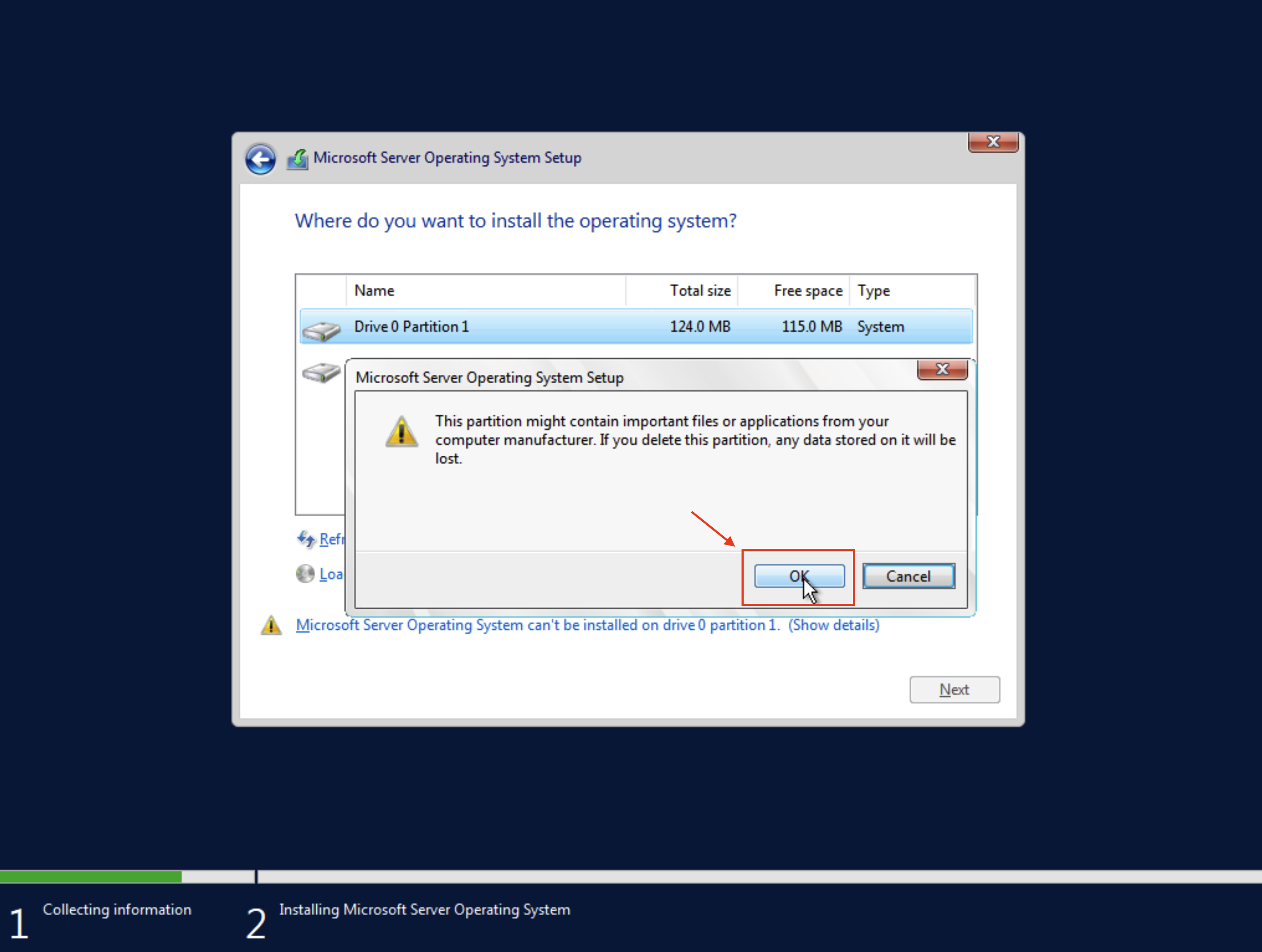 Delete confirmation for the partition