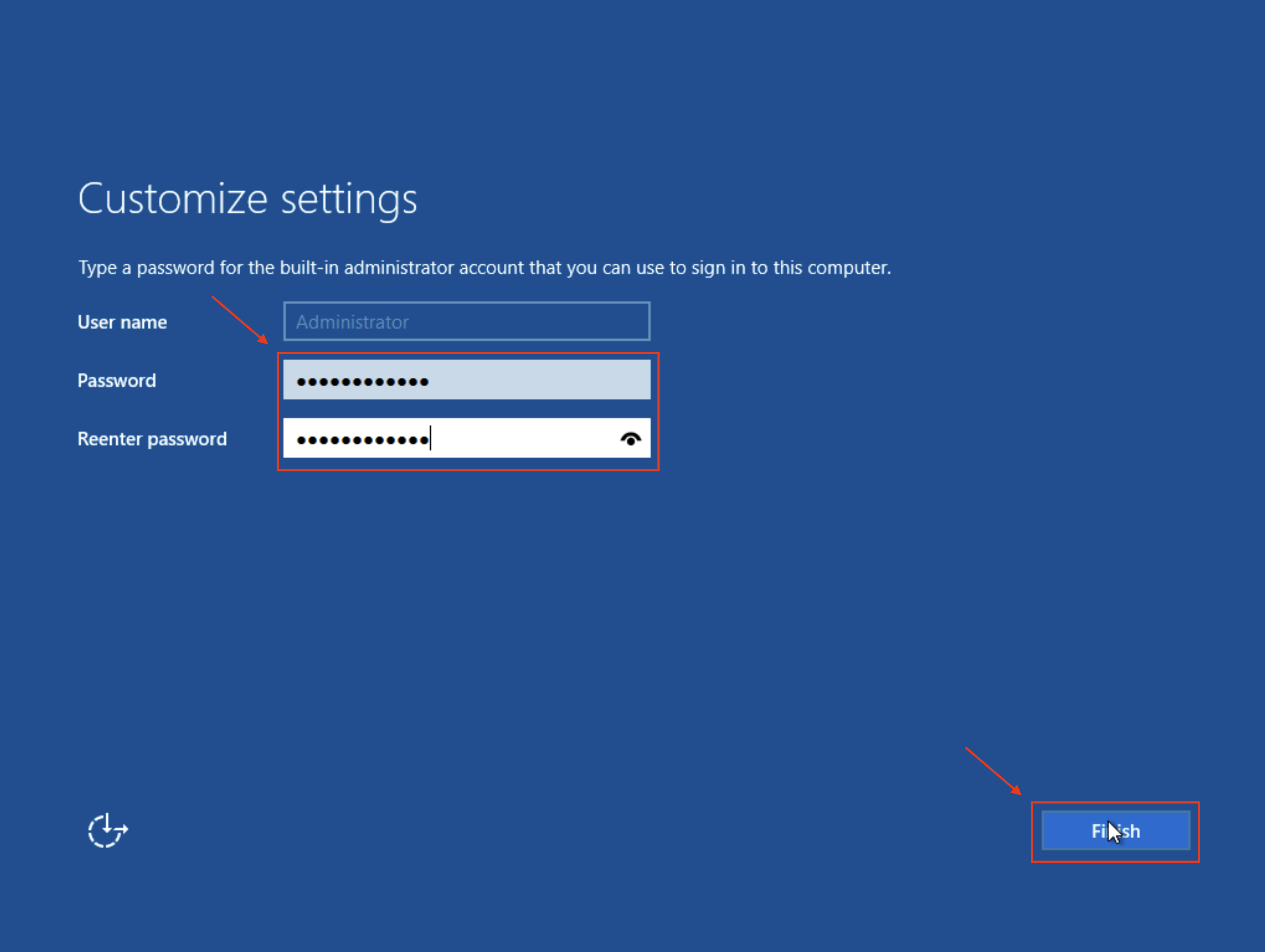 Password setup screen