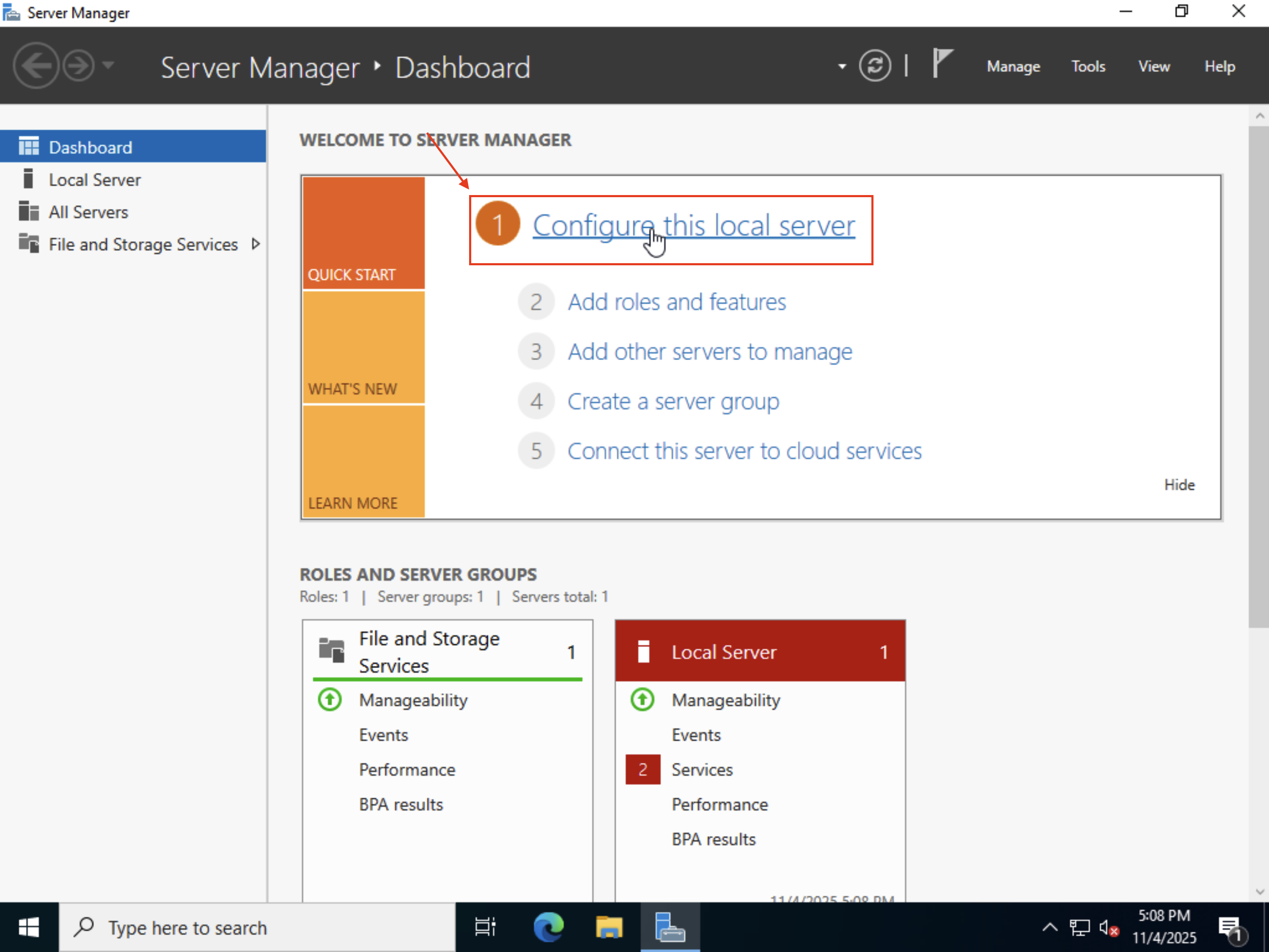 Server manager interface