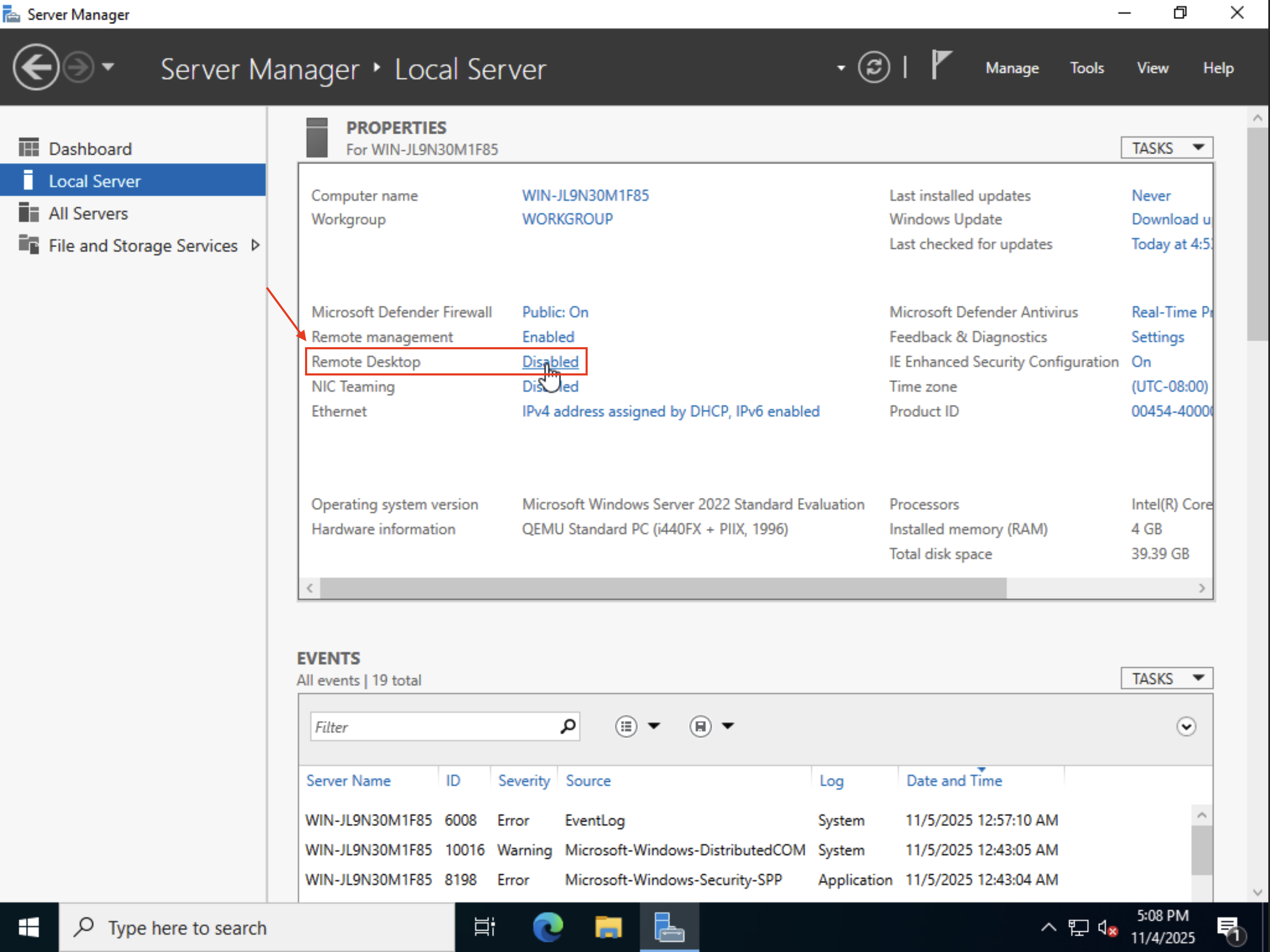 Remote Desktop setting button