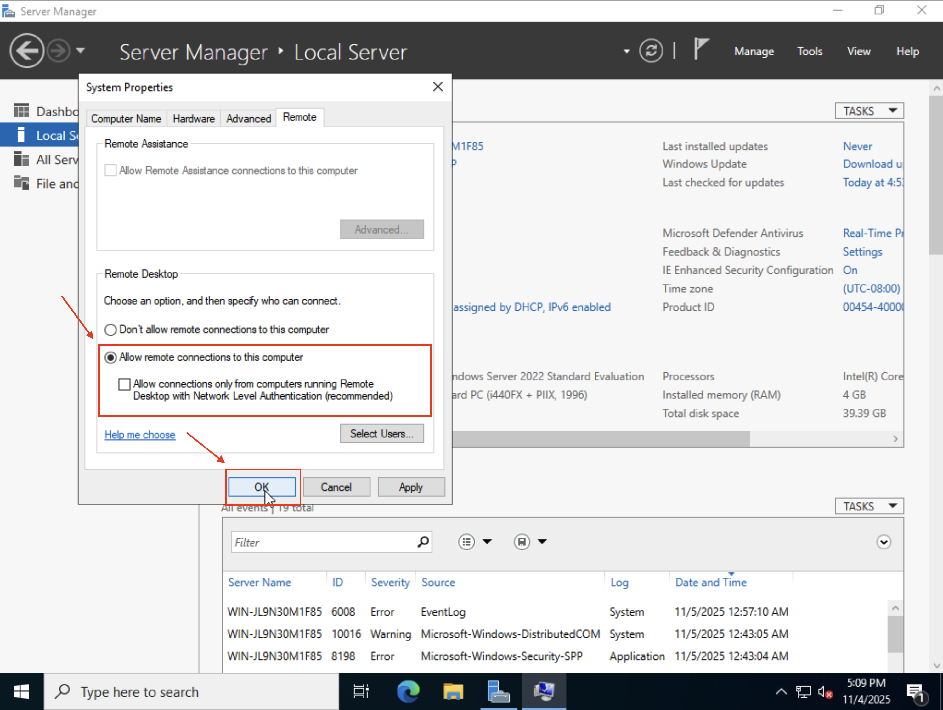 Remote Desktop configuration settings